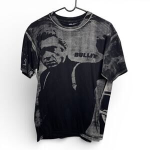 Steve McQueen BULLITT Movie Promo T-Shirt | All Over Print | Washed Black M